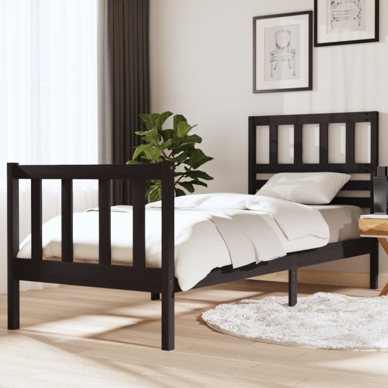 Cadre de lit sans matelas noir bois massif 