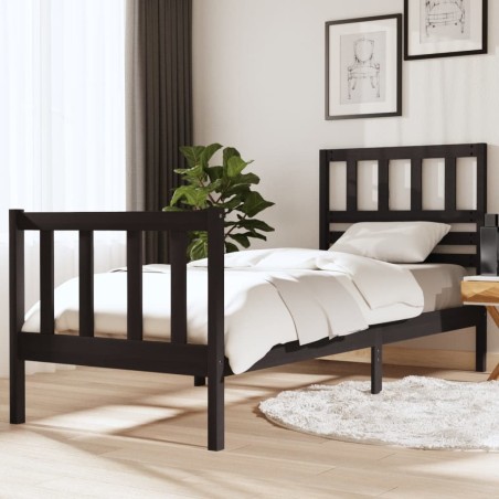 Cadre de lit sans matelas noir bois massif 