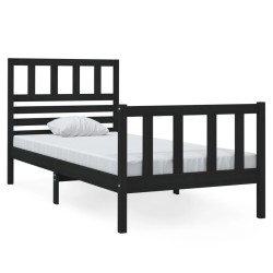 Cadre de lit sans matelas noir bois massif 