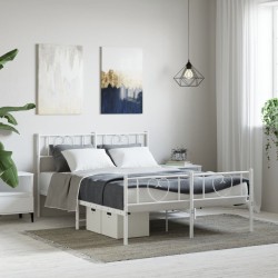 Cadre de lit métal sans matelas et pied de lit blanc 160x200 cm 