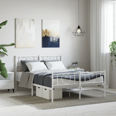 Cadre de lit métal sans matelas et pied de lit blanc 160x200 cm 