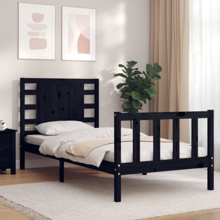 Cadre de lit sans matelas noir bois de pin massif 