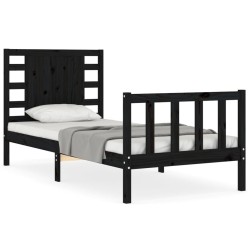 Cadre de lit sans matelas noir bois de pin massif 