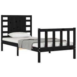 Cadre de lit sans matelas noir bois de pin massif 