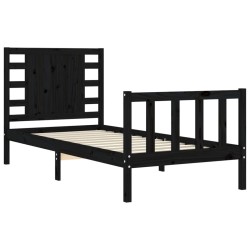 Cadre de lit sans matelas noir bois de pin massif 