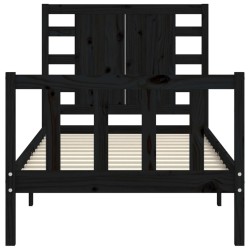 Cadre de lit sans matelas noir bois de pin massif 