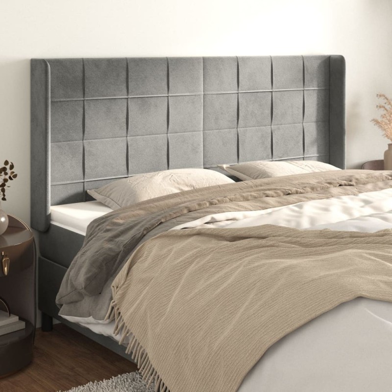 Tête de lit avec oreilles Gris clair 163x16x118/128 cm Velours 