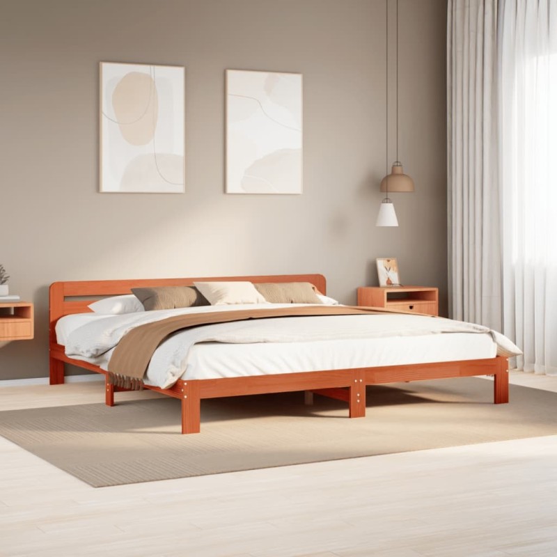Cadre de lit sans matelas cire marron 180x200cm bois pin massif 