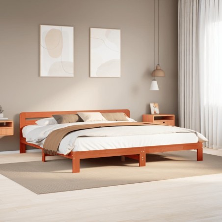 Cadre de lit sans matelas cire marron 180x200cm bois pin massif 