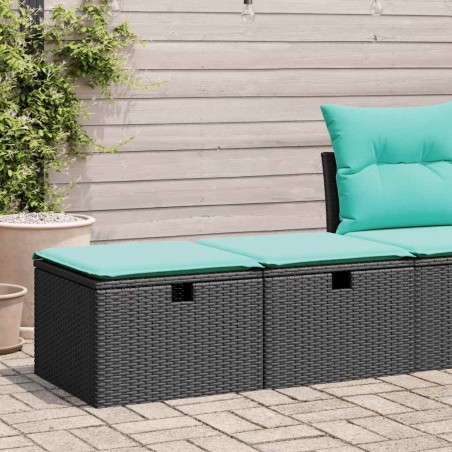 Salon de jardin avec coussins 2 pcs noir résine tressée acacia 