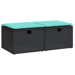 Salon de jardin avec coussins 2 pcs noir résine tressée acacia 