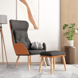 Chaise de relaxation repose-pied Gris foncé Similicuir et tissu 