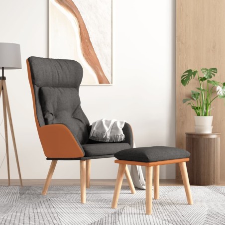 Chaise de relaxation repose-pied Gris foncé Similicuir et tissu 
