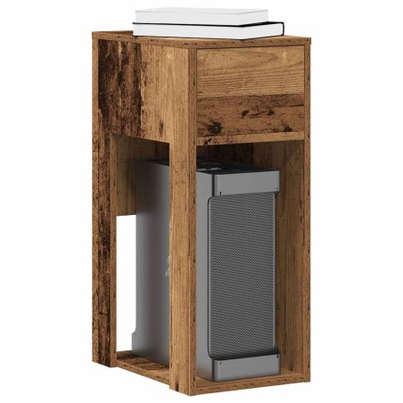 Support de tour d'ordinateur avec tiroir vieux bois 30x44x74 cm 