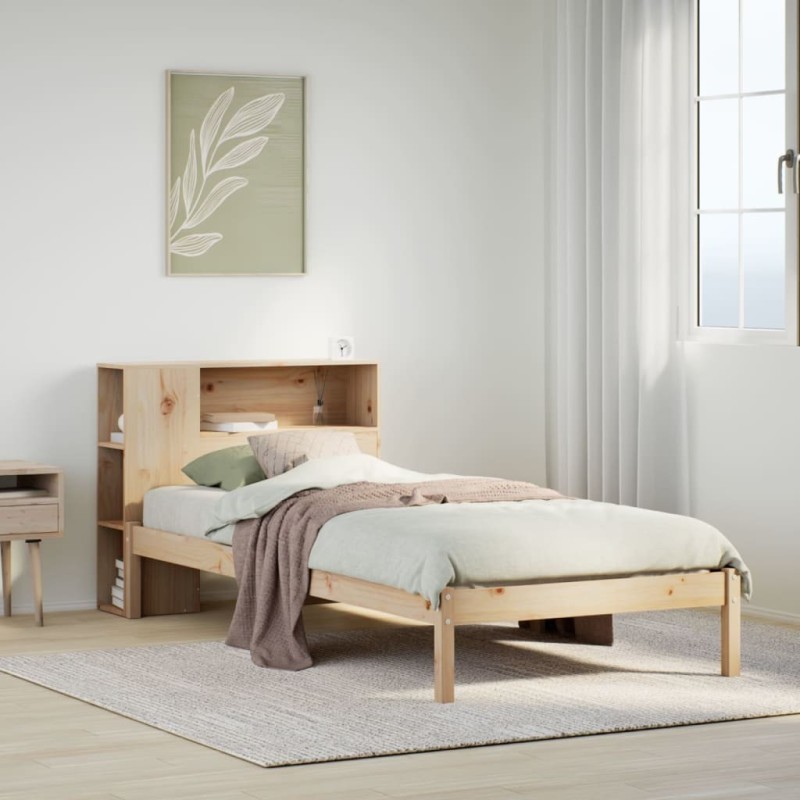 Lit bibliothèque sans matelas 75x190 cm bois de pin massif 