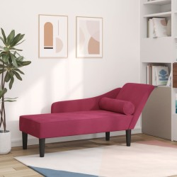 Chaise longue avec coussins rouge bordeaux velours 