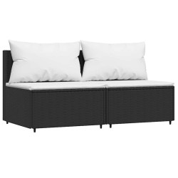 Salon de jardin 3 pcs avec coussins Noir Résine tressée 