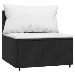 Salon de jardin 3 pcs avec coussins Noir Résine tressée 