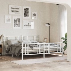 Cadre de lit métal sans matelas et pied de lit blanc 180x200 cm 