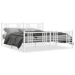 Cadre de lit métal sans matelas et pied de lit blanc 180x200 cm 