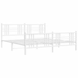 Cadre de lit métal sans matelas et pied de lit blanc 180x200 cm 