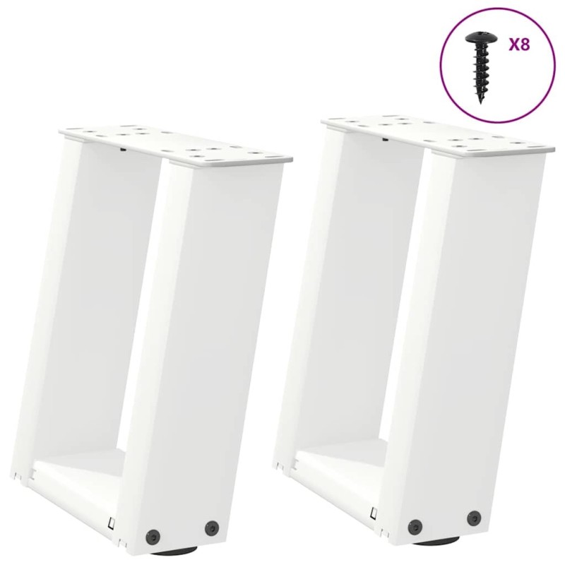 Pieds de table basse en U 2 pièces Blanc 30 x (30-31) cm Acier 