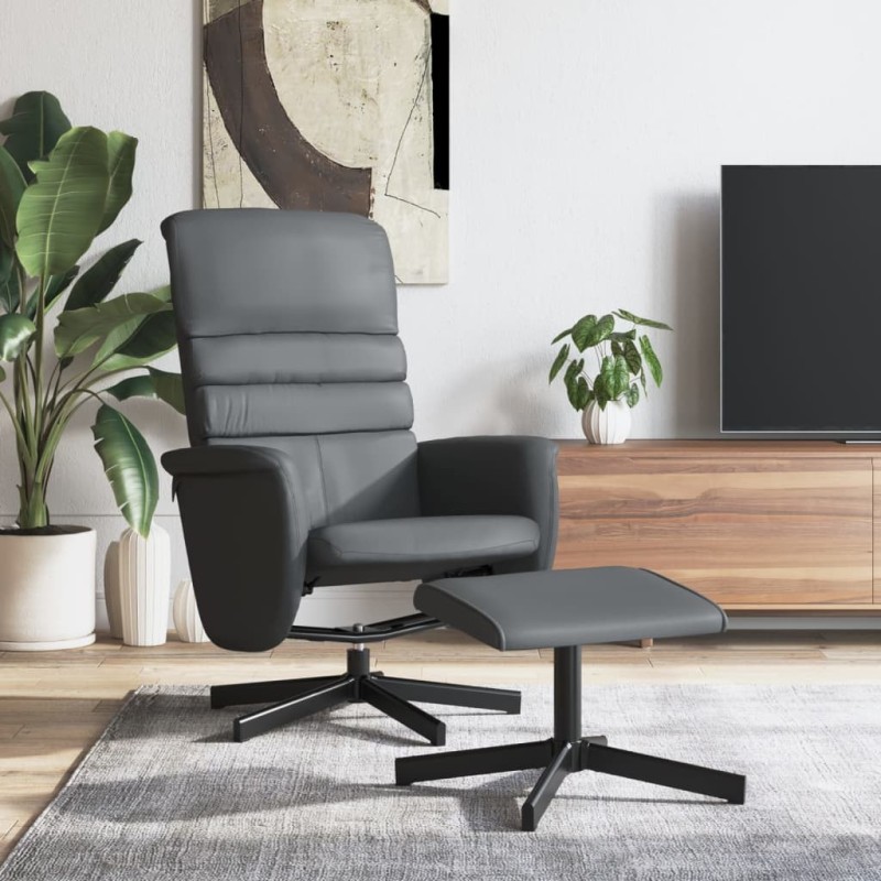 Fauteuil inclinable avec repose-pied gris similicuir 