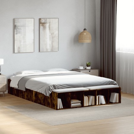 Cadre de lit sans matelas chêne fumé 120x190 cm 