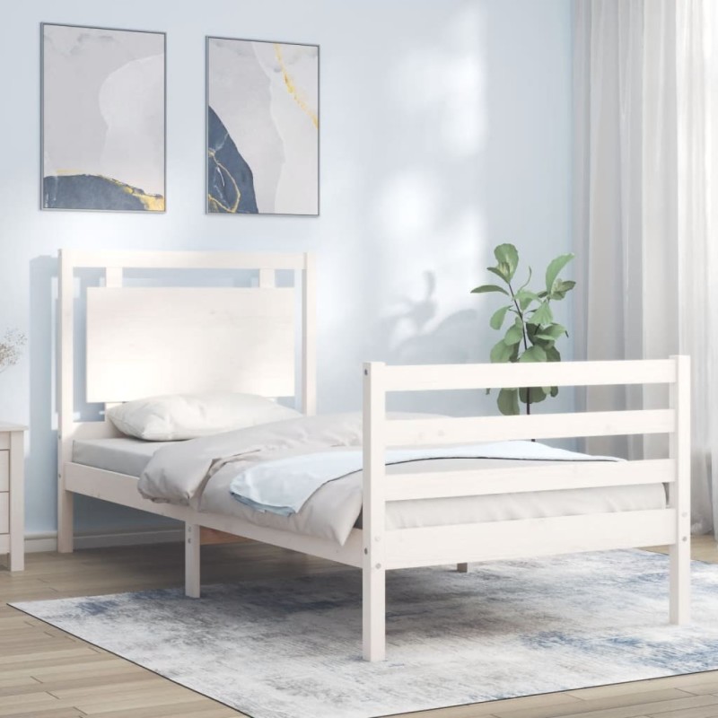 Cadre de lit sans matelas blanc 100x200 cm bois massif 