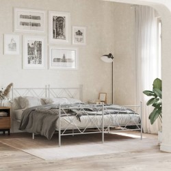 Cadre de lit métal sans matelas et pied de lit blanc 150x200 cm 