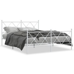 Cadre de lit métal sans matelas et pied de lit blanc 150x200 cm 