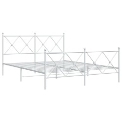 Cadre de lit métal sans matelas et pied de lit blanc 150x200 cm 