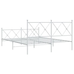 Cadre de lit métal sans matelas et pied de lit blanc 150x200 cm 