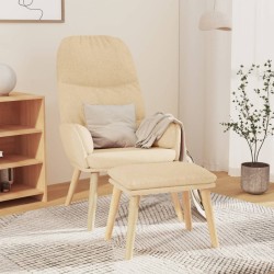 Chaise de relaxation avec tabouret Crème Tissu 