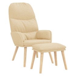 Chaise de relaxation avec tabouret Crème Tissu 