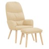 Chaise de relaxation avec tabouret Crème Tissu 