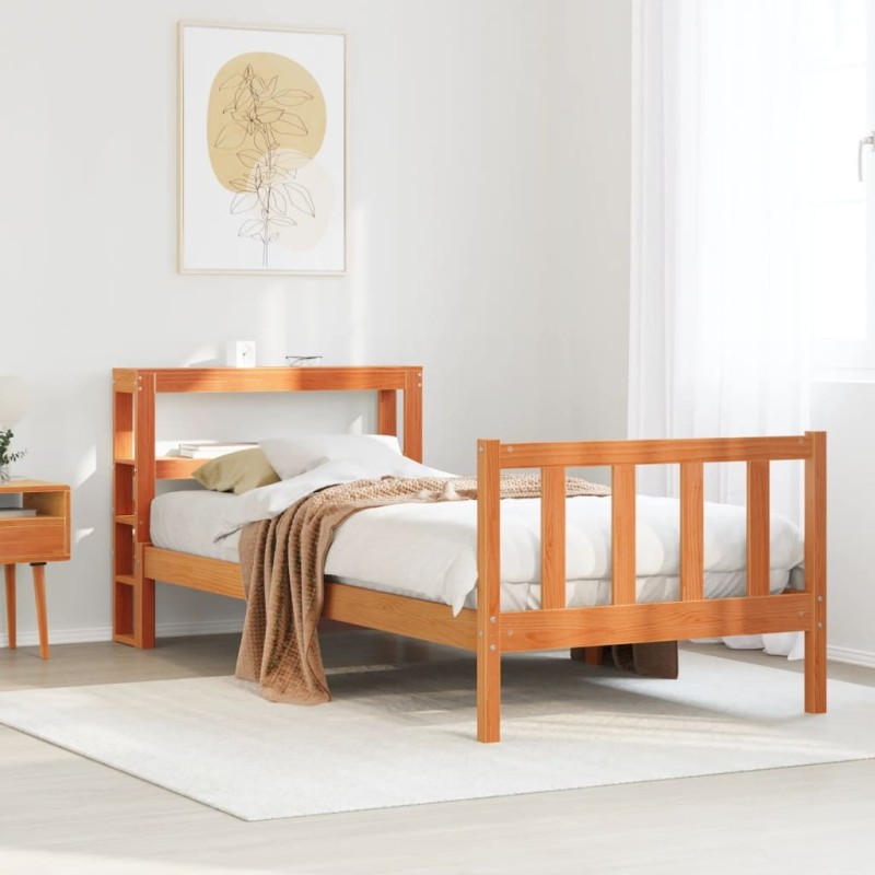 Cadre de lit avec tête de lit sans matelas cire marron 75x190cm 