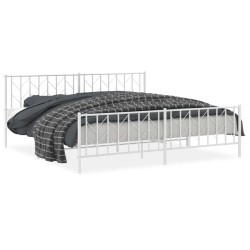 Cadre de lit métal sans matelas et pied de lit blanc 200x200 cm 