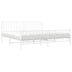 Cadre de lit métal sans matelas et pied de lit blanc 200x200 cm 