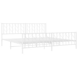 Cadre de lit métal sans matelas et pied de lit blanc 200x200 cm 