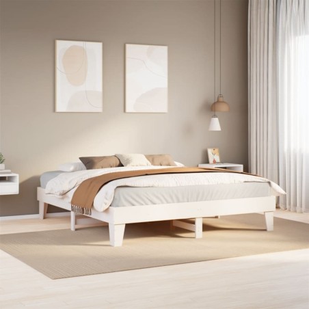 Cadre de lit sans matelas blanc 200x200 cm bois massif de pin 