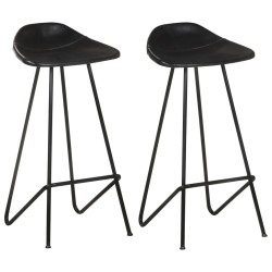 Tabourets de bar lot de 2 noir cuir véritable 