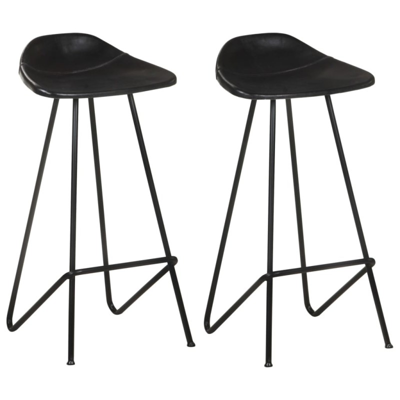 Tabourets de bar lot de 2 noir cuir véritable Tabourets de bar lot de 2 noir cuir véritable