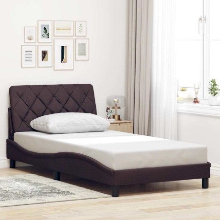 Cadre de lit sans matelas marron foncé 100x200 cm tissu 