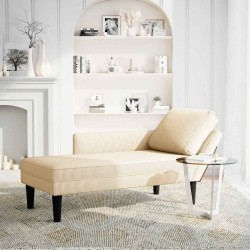 Chaise longue avec coussin crème tissu en velours côtelé 