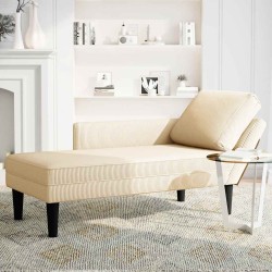 Chaise longue avec coussin crème tissu en velours côtelé 