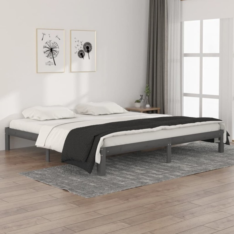 Cadre de lit sans matelas bois massif de pin gris 200x200 cm 