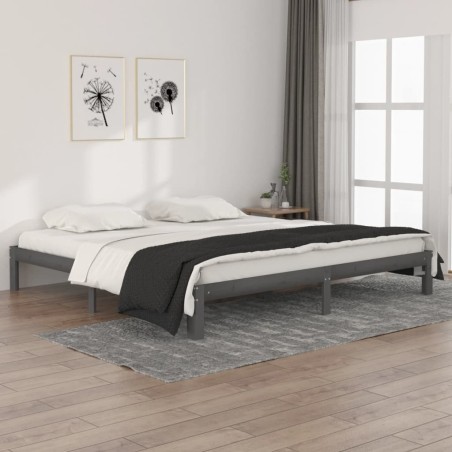 Cadre de lit sans matelas bois massif de pin gris 200x200 cm 