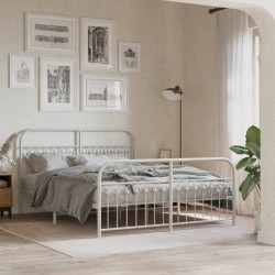 Cadre de lit métal sans matelas et pied de lit blanc 160x200 cm 