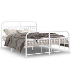 Cadre de lit métal sans matelas et pied de lit blanc 160x200 cm 